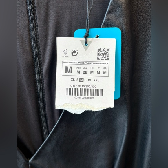 ZARA Faux Leather long sleeve mini dress with ruffle in black NWT, Size medium🖤 - Picture 7 of 9